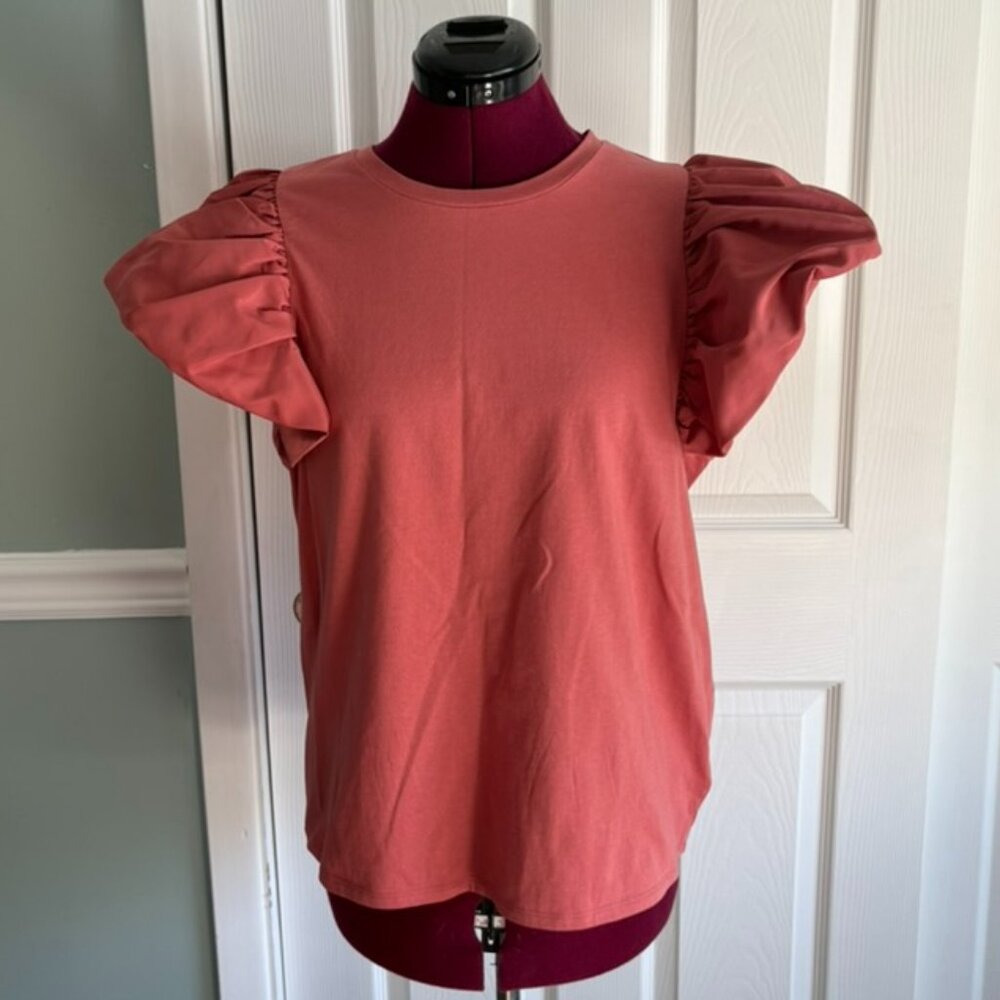 Express Coral Puff Sleeve Top Size Large Statement Sleeve Blouse